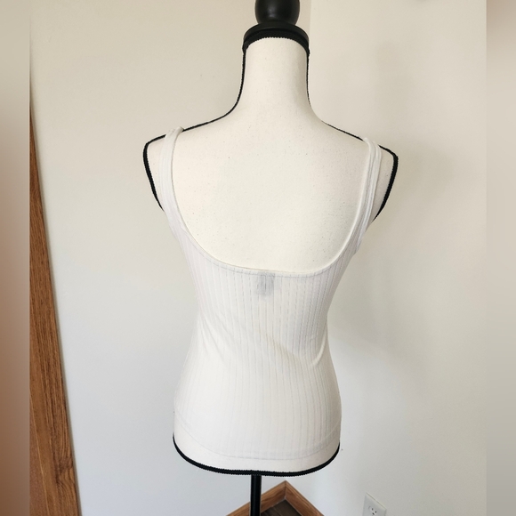 SHEIN White Faux Button Down Ribbed Tank Top Shirt - Picture 3 of 4